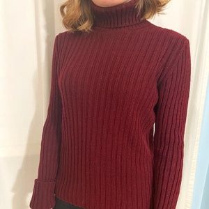 Benetton Maroon Ribbed Turtleneck